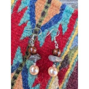 Labradorite & Pearl Earrings, Vintage Mystical Earrings